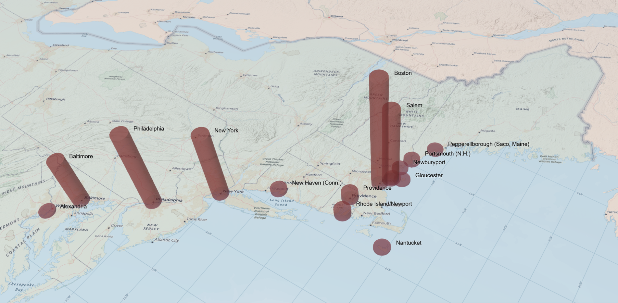 Screenshots from "This Unalterable Friendship" with key locations from the pro-slavery coup of 1796 in Port-Louis (Mauritius) superimposed onto georeferenced historic maps. Accessed September 9, 2024.